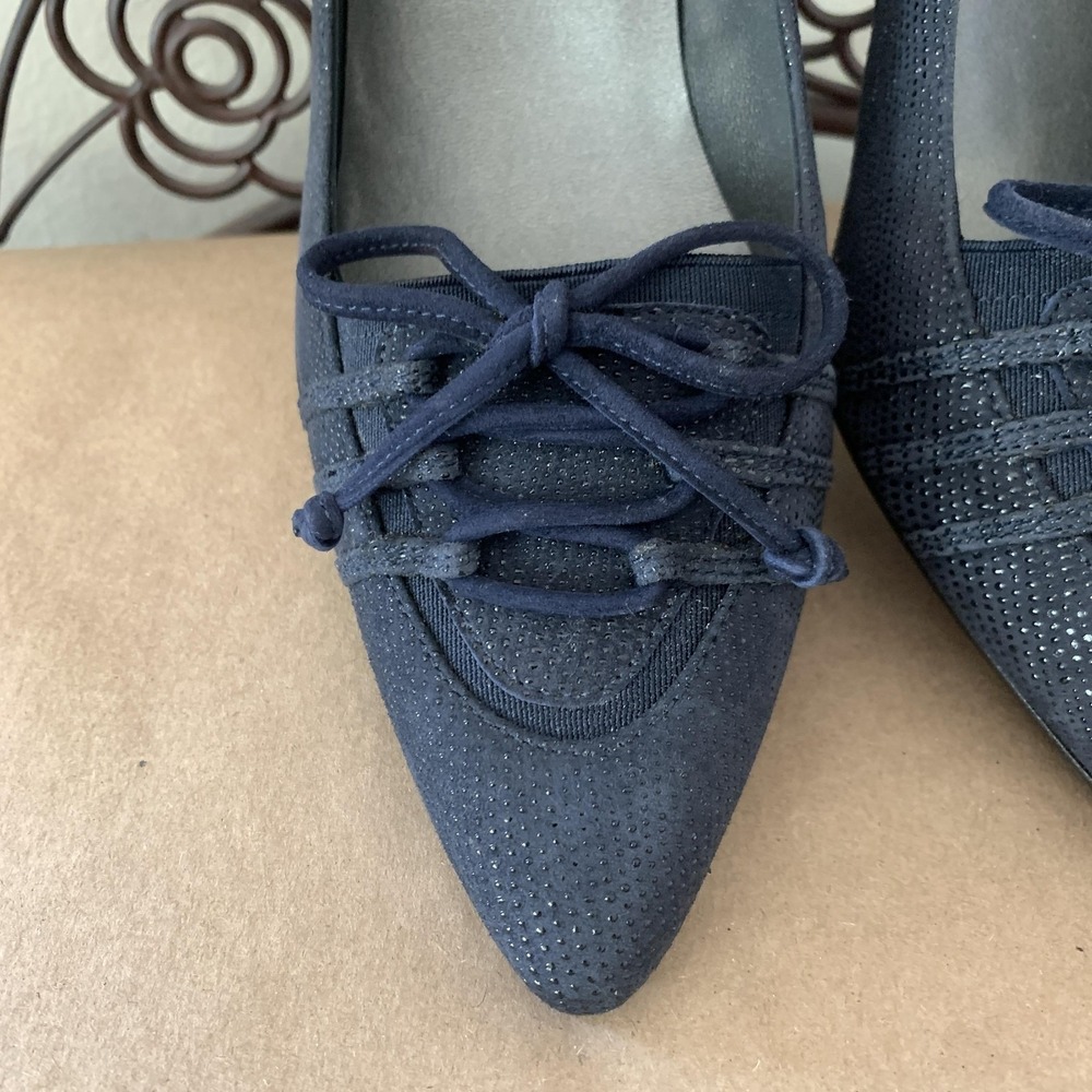 Stuart Weitzman Navy Blue Suede Ghillie Lace-Up Pumps Women's Size 8M - Picture 7 of 15